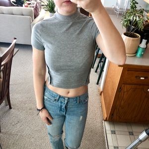Grey turtleneck crop top